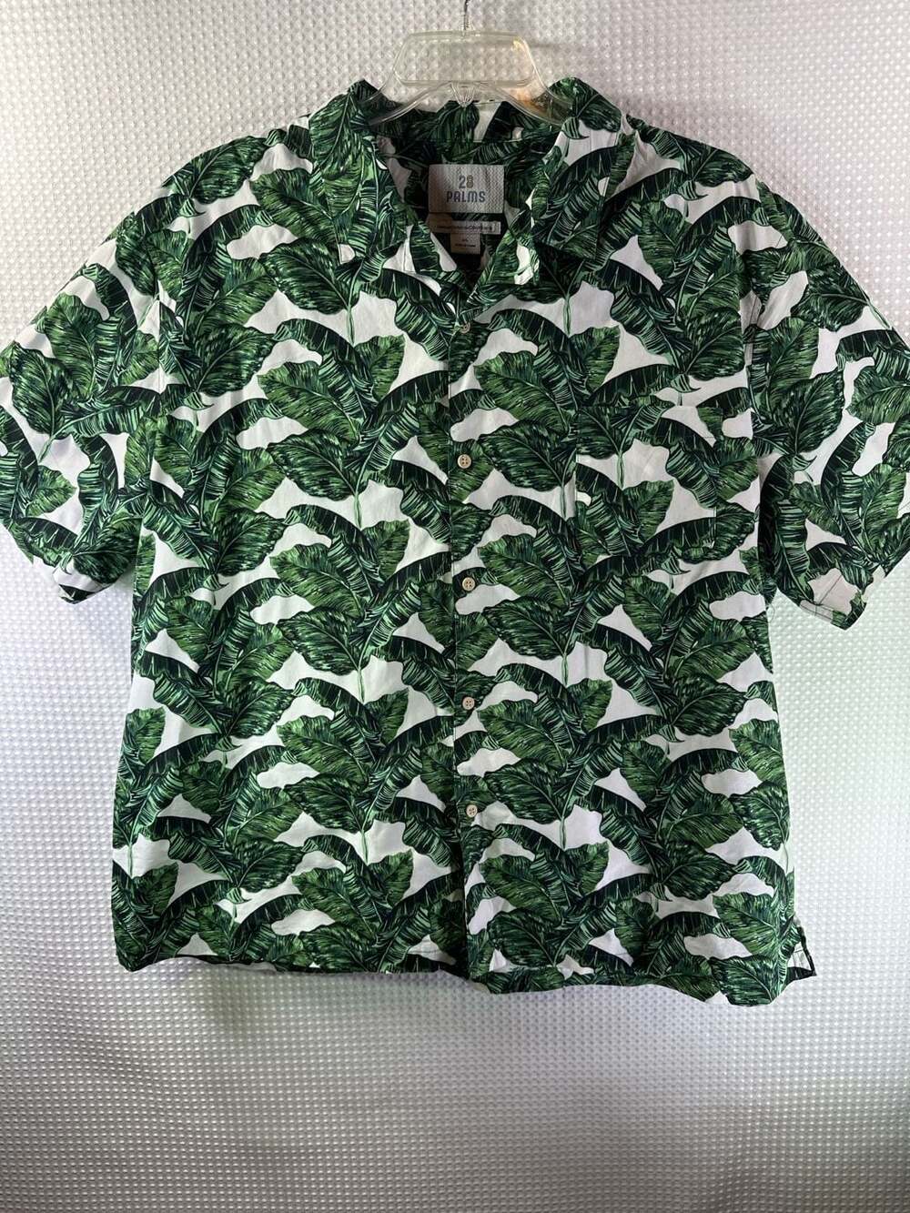 28 Palms Green Palm Leaf Print Relaxed Fit Hawaiian Shirt